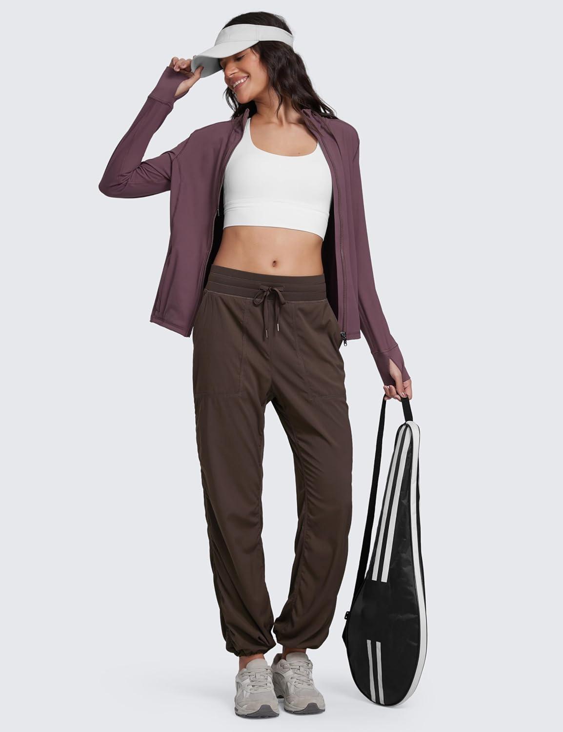 imageCRZ YOGA Lightweight Straight Leg Workout Pants for Women 28quot30quot32quot Ruched Casual Work Athletic Joggers with PocketsHot Fudge Brown