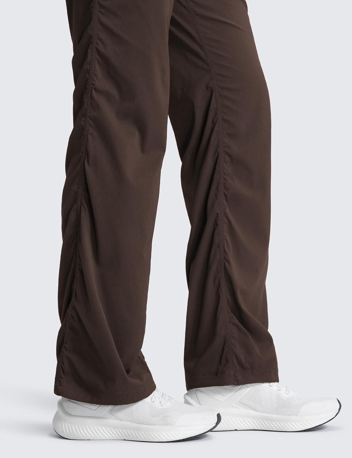 imageCRZ YOGA Lightweight Straight Leg Workout Pants for Women 28quot30quot32quot Ruched Casual Work Athletic Joggers with PocketsHot Fudge Brown