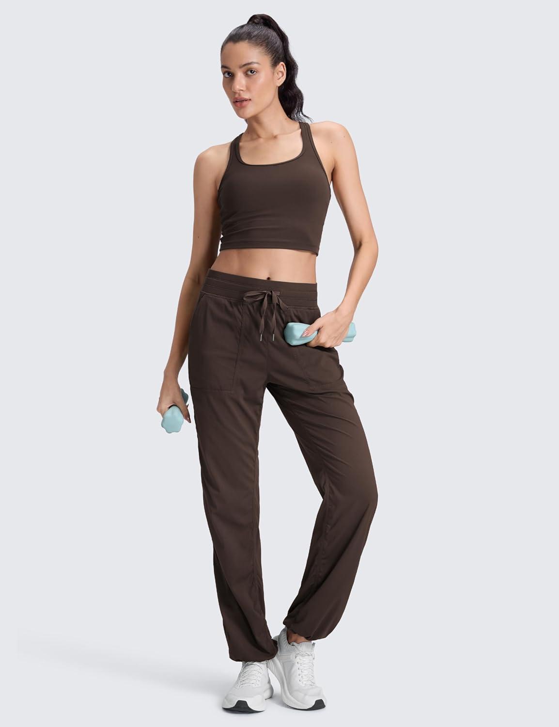 imageCRZ YOGA Lightweight Straight Leg Workout Pants for Women 28quot30quot32quot Ruched Casual Work Athletic Joggers with PocketsHot Fudge Brown