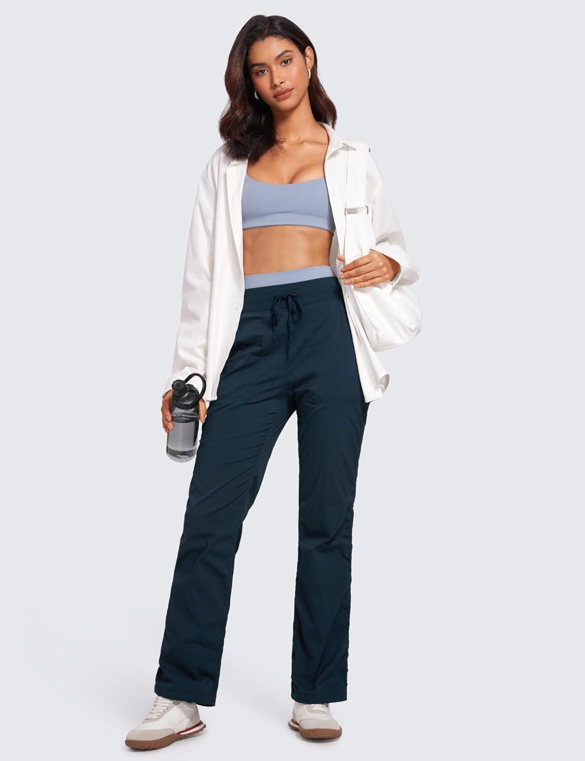 imageCRZ YOGA Lightweight Straight Leg Workout Pants for Women 28quot30quot32quot Ruched Casual Work Athletic Joggers with PocketsInk Blue