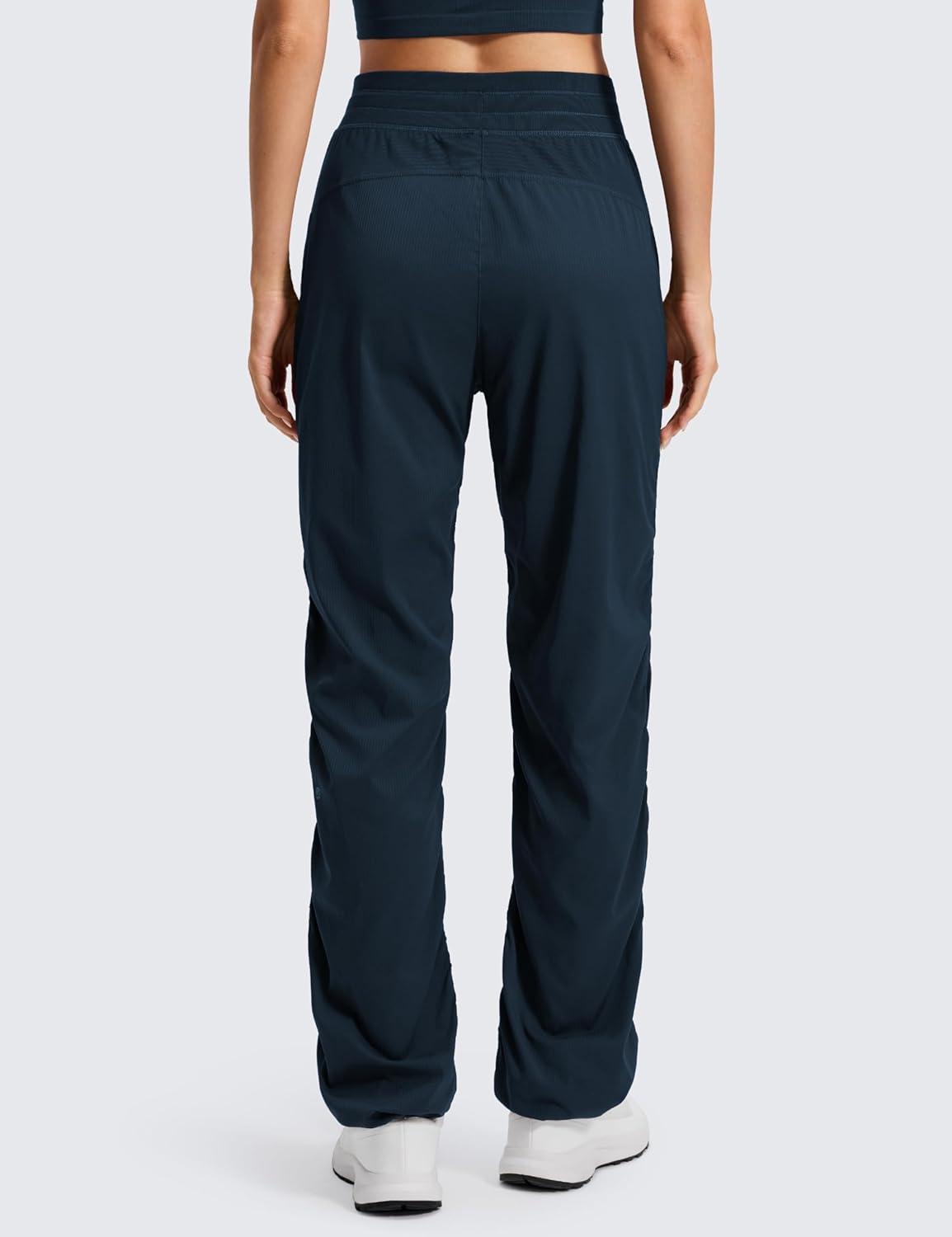 imageCRZ YOGA Lightweight Straight Leg Workout Pants for Women 28quot30quot32quot Ruched Casual Work Athletic Joggers with PocketsInk Blue