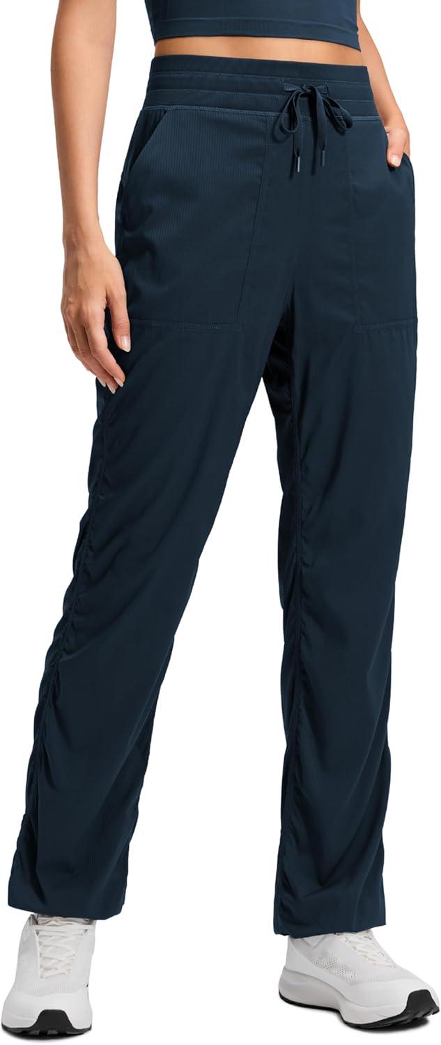 imageCRZ YOGA Lightweight Straight Leg Workout Pants for Women 28quot30quot32quot Ruched Casual Work Athletic Joggers with PocketsInk Blue