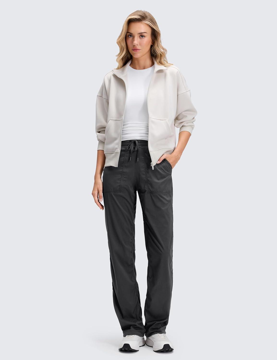 imageCRZ YOGA Lightweight Straight Leg Workout Pants for Women 28quot30quot32quot Ruched Casual Work Athletic Joggers with PocketsInk Gray