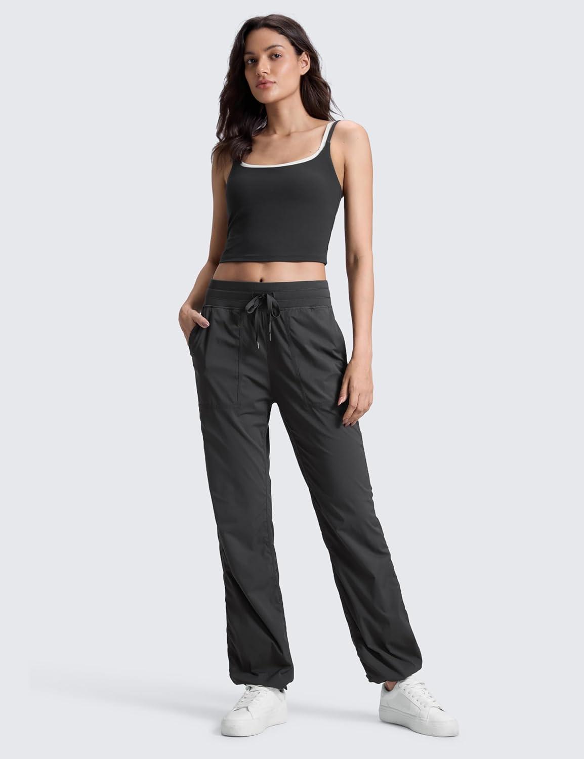 imageCRZ YOGA Lightweight Straight Leg Workout Pants for Women 28quot30quot32quot Ruched Casual Work Athletic Joggers with PocketsInk Gray