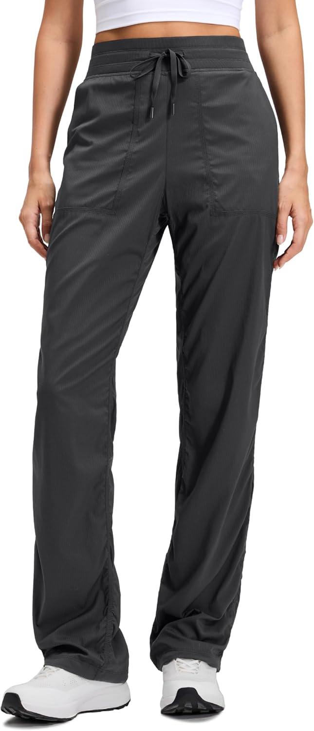 imageCRZ YOGA Lightweight Straight Leg Workout Pants for Women 28quot30quot32quot Ruched Casual Work Athletic Joggers with PocketsInk Gray