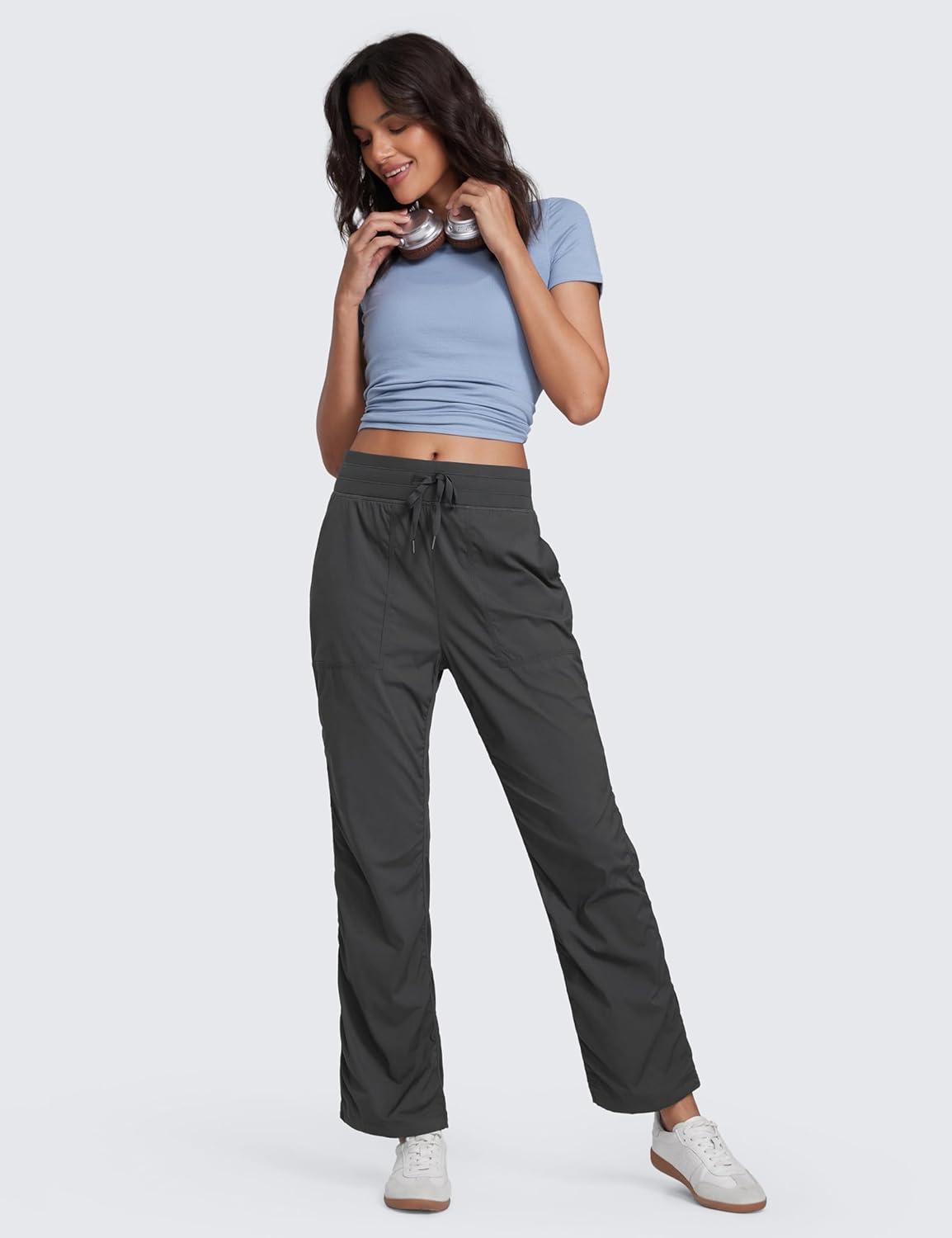 imageCRZ YOGA Lightweight Straight Leg Workout Pants for Women 28quot30quot32quot Ruched Casual Work Athletic Joggers with PocketsInk Gray