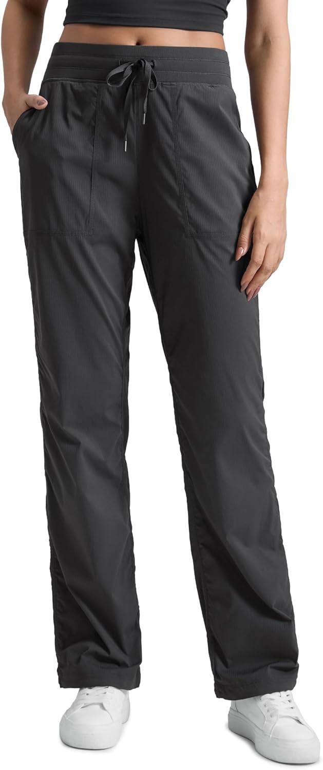 imageCRZ YOGA Lightweight Straight Leg Workout Pants for Women 28quot30quot32quot Ruched Casual Work Athletic Joggers with PocketsInk Gray