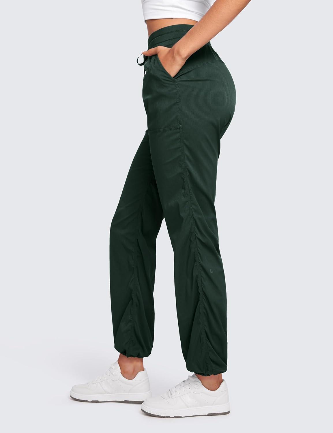 imageCRZ YOGA Lightweight Straight Leg Workout Pants for Women 28quot30quot32quot Ruched Casual Work Athletic Joggers with PocketsLegend Green