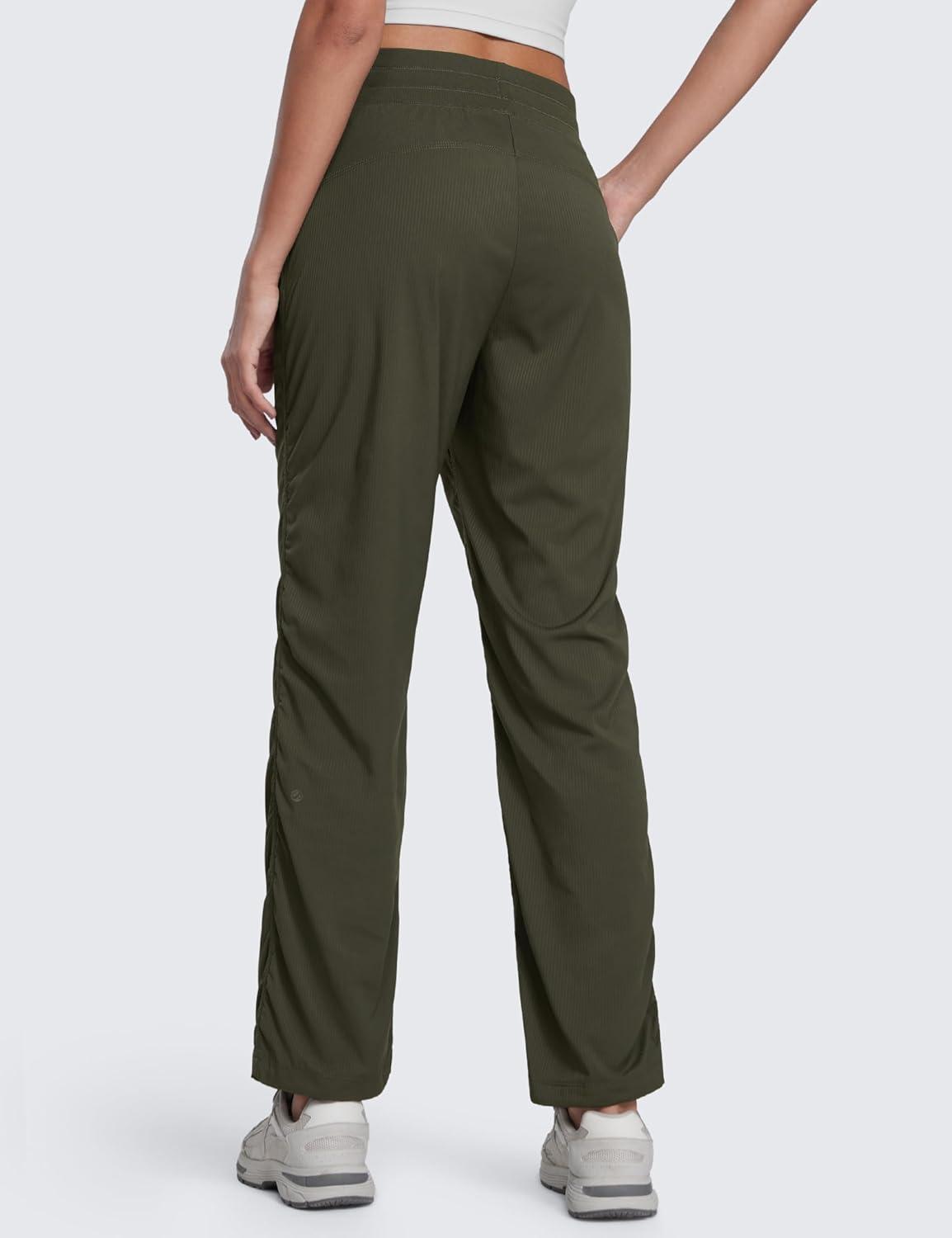 imageCRZ YOGA Lightweight Straight Leg Workout Pants for Women 28quot30quot32quot Ruched Casual Work Athletic Joggers with PocketsOlive Green