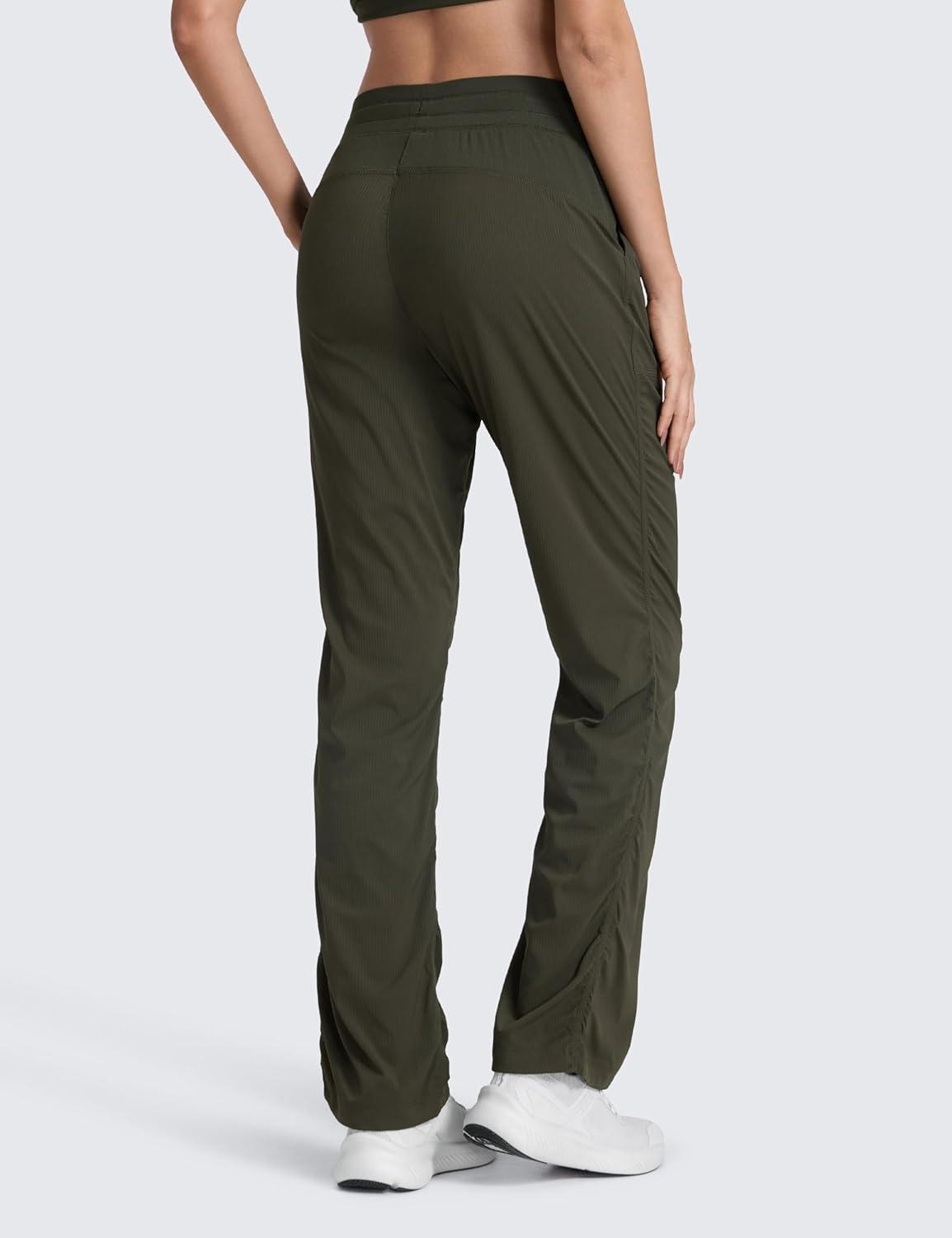 imageCRZ YOGA Lightweight Straight Leg Workout Pants for Women 28quot30quot32quot Ruched Casual Work Athletic Joggers with PocketsOlive Green