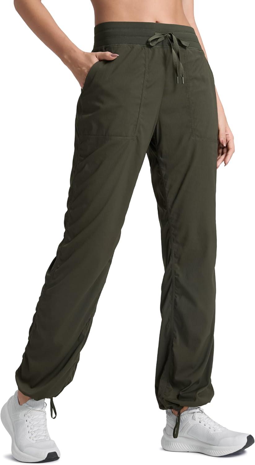 imageCRZ YOGA Lightweight Straight Leg Workout Pants for Women 28quot30quot32quot Ruched Casual Work Athletic Joggers with PocketsOlive Green