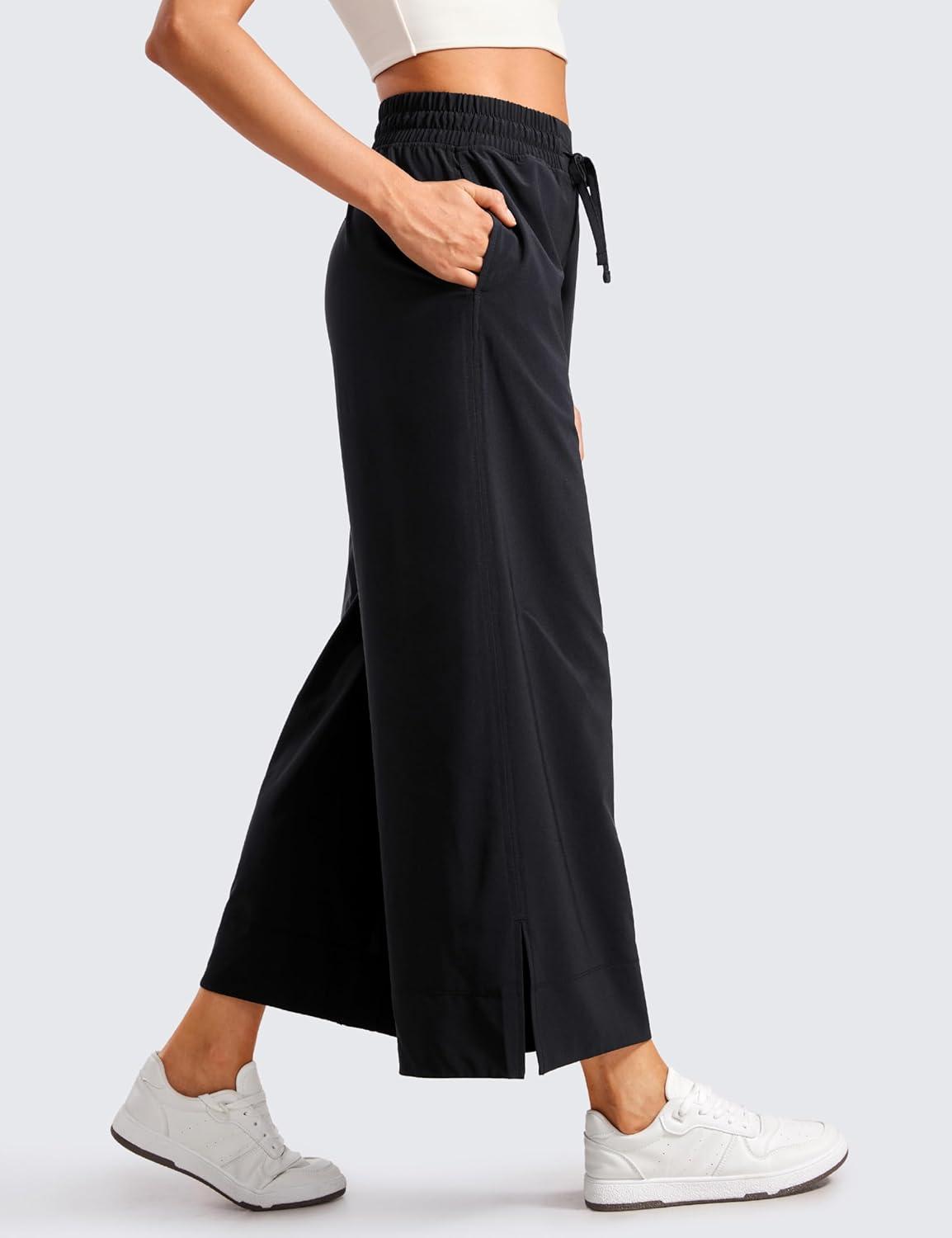 imageCRZ YOGA Lightweight Wide Leg Cropped Pants for Women 25quot Casual Travel Work Sweatpants SummerBlack