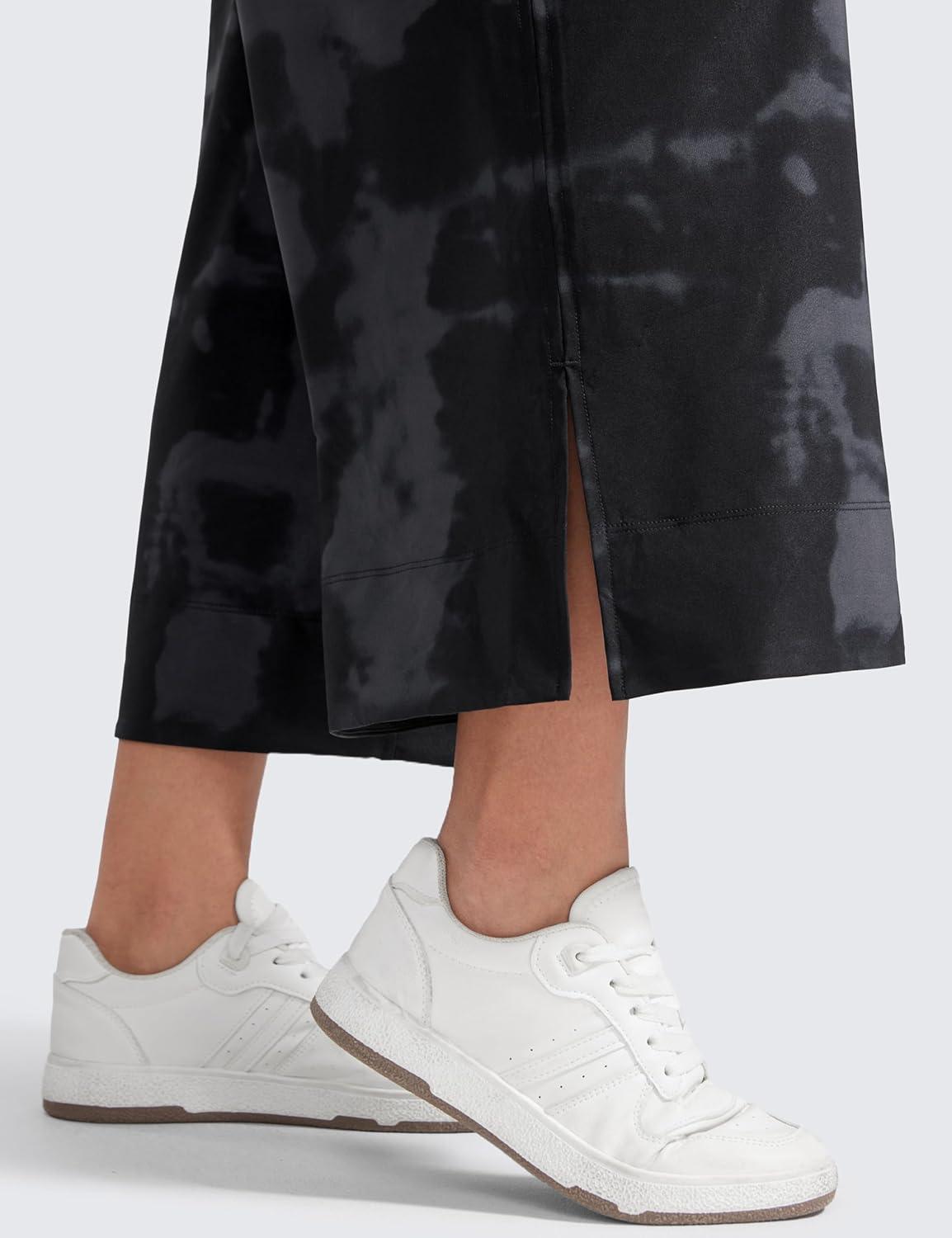 imageCRZ YOGA Lightweight Wide Leg Cropped Pants for Women 25quot Casual Travel Work Sweatpants SummerBlack Tie Dye Flowers