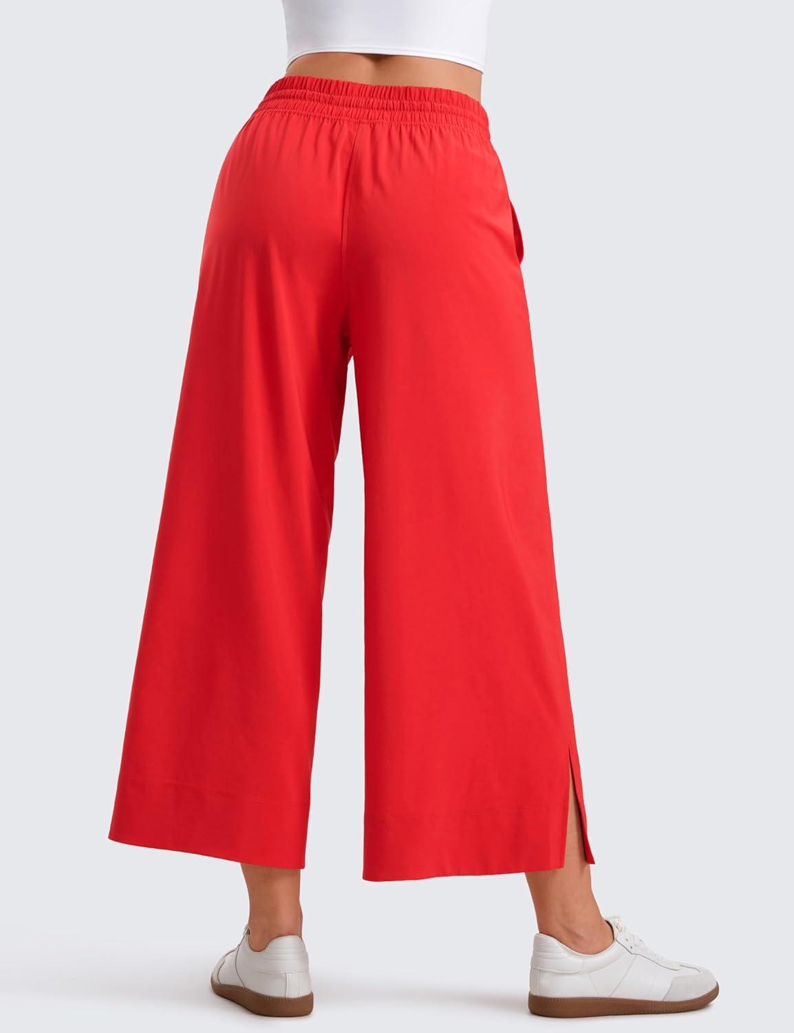 imageCRZ YOGA Lightweight Wide Leg Cropped Pants for Women 25quot Casual Travel Work Sweatpants SummerDeep Red