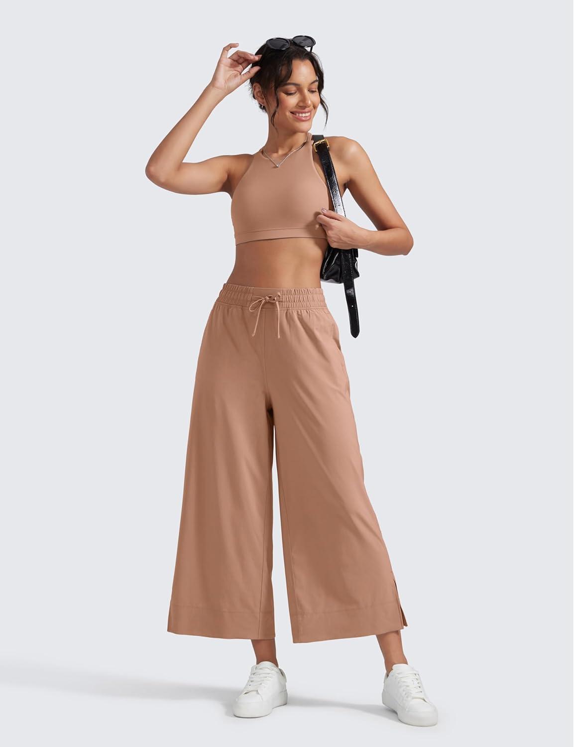 imageCRZ YOGA Lightweight Wide Leg Cropped Pants for Women 25quot Casual Travel Work Sweatpants SummerMocha Mousse