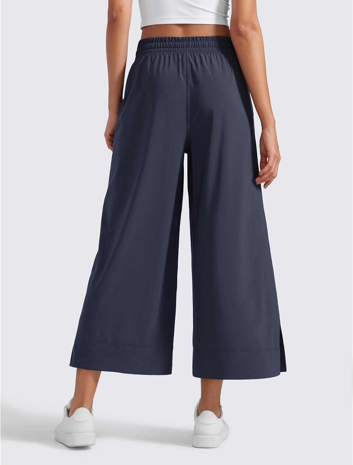 imageCRZ YOGA Lightweight Wide Leg Cropped Pants for Women 25quot Casual Travel Work Sweatpants SummerNavy