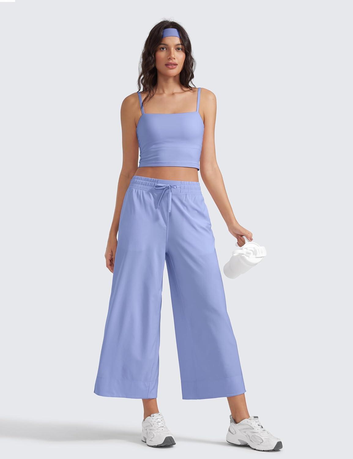 imageCRZ YOGA Lightweight Wide Leg Cropped Pants for Women 25quot Casual Travel Work Sweatpants SummerPeriwinkle Purple