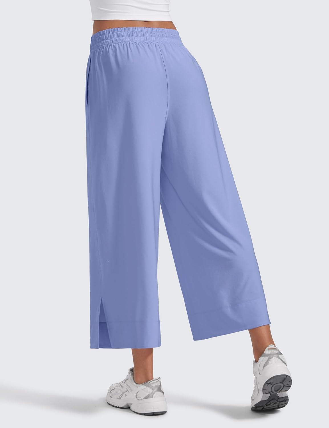 imageCRZ YOGA Lightweight Wide Leg Cropped Pants for Women 25quot Casual Travel Work Sweatpants SummerPeriwinkle Purple