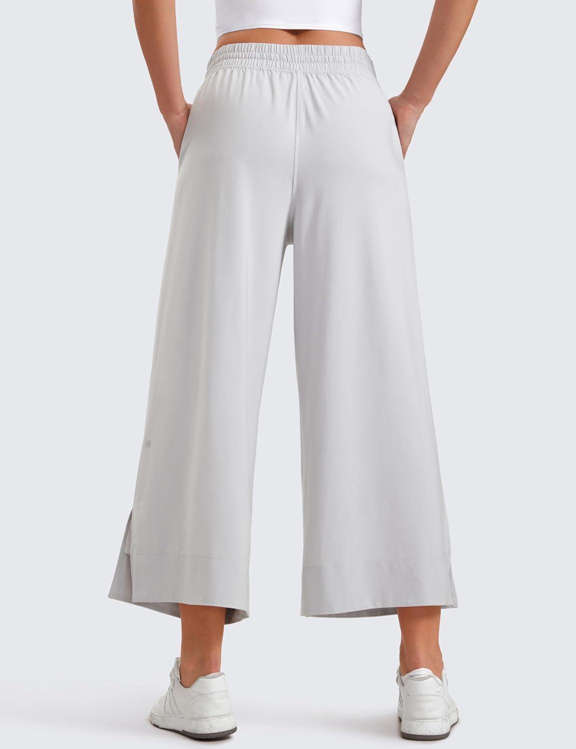 imageCRZ YOGA Lightweight Wide Leg Cropped Pants for Women 25quot Casual Travel Work Sweatpants SummerPlatinum Grey