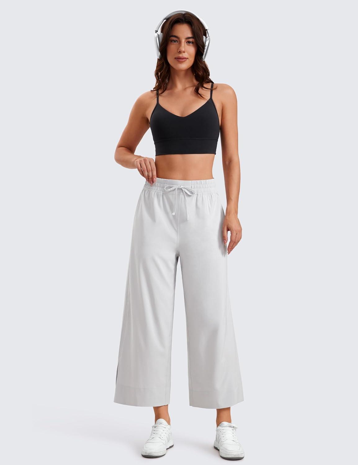 imageCRZ YOGA Lightweight Wide Leg Cropped Pants for Women 25quot Casual Travel Work Sweatpants SummerPlatinum Grey