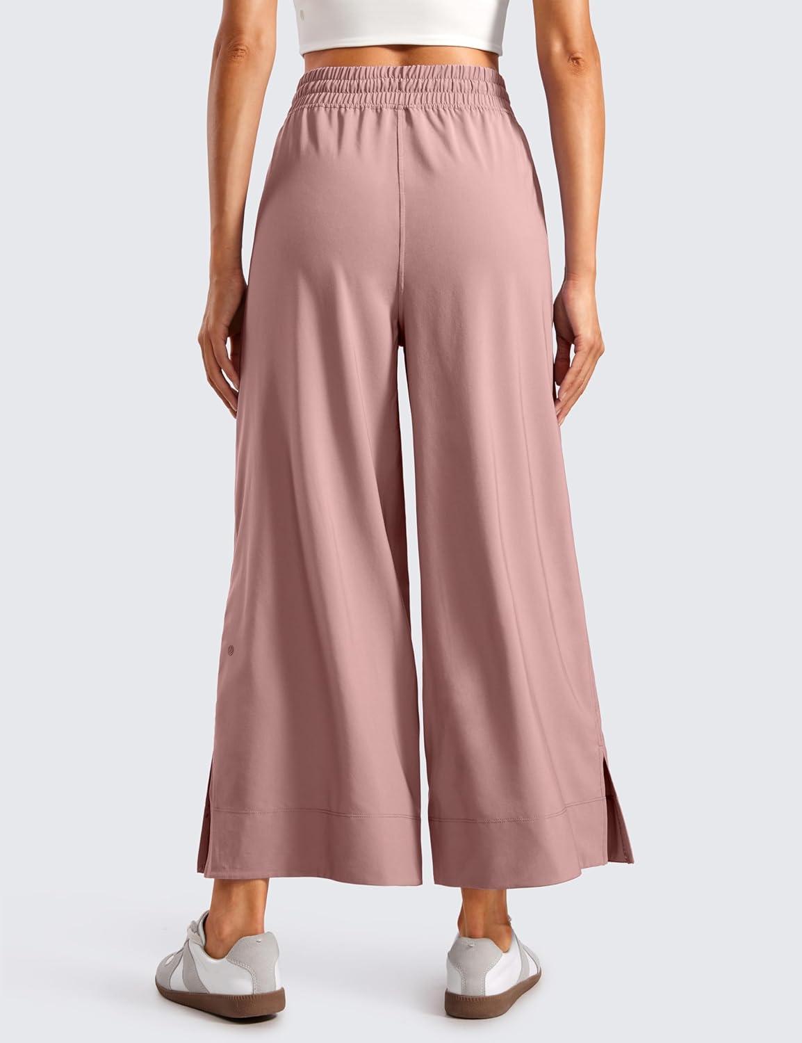 imageCRZ YOGA Lightweight Wide Leg Cropped Pants for Women 25quot Casual Travel Work Sweatpants SummerTwilight Rose Pink