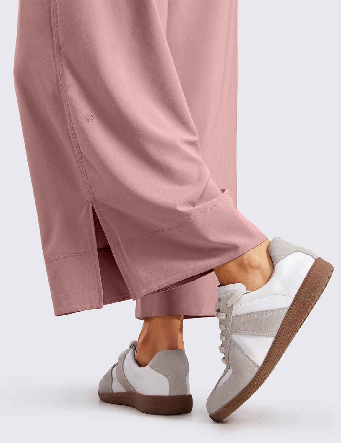 imageCRZ YOGA Lightweight Wide Leg Cropped Pants for Women 25quot Casual Travel Work Sweatpants SummerTwilight Rose Pink