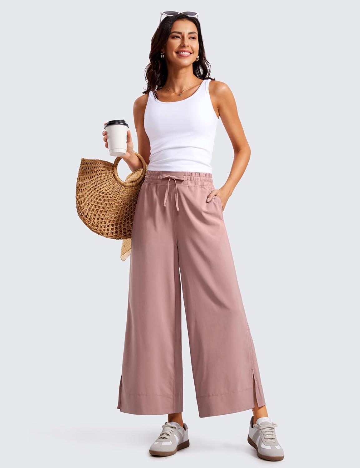 imageCRZ YOGA Lightweight Wide Leg Cropped Pants for Women 25quot Casual Travel Work Sweatpants SummerTwilight Rose Pink