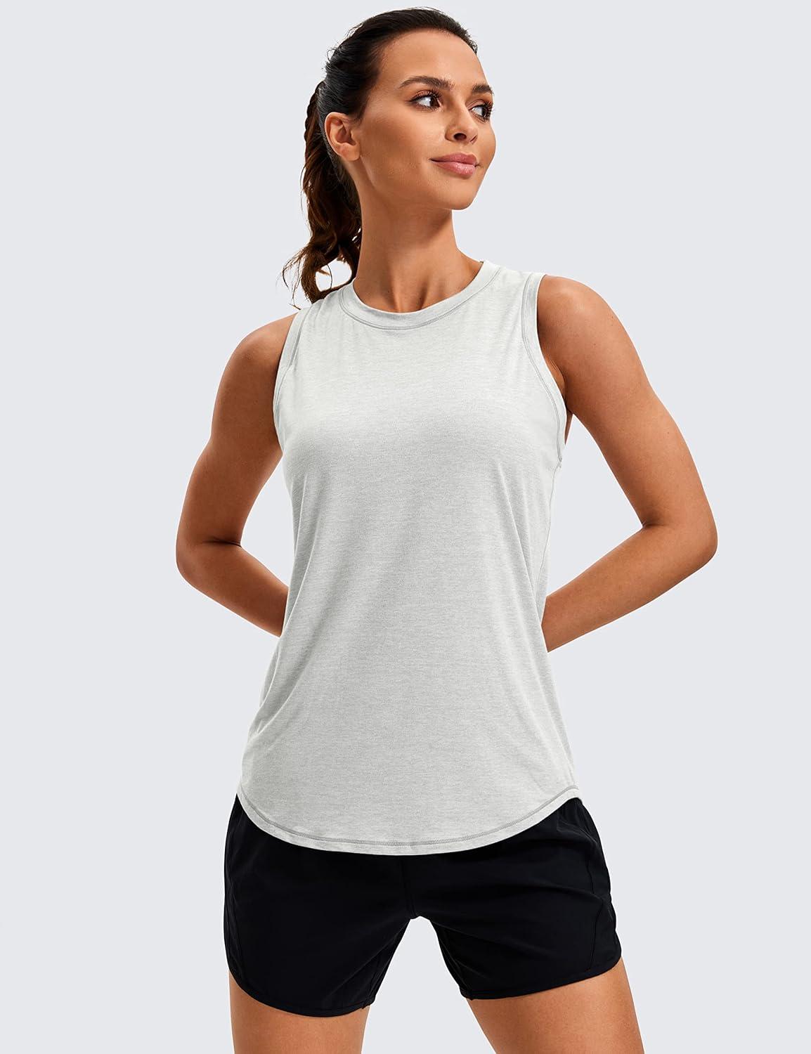 imageCRZ YOGA Lightweight Workout Tank Tops for Women Athletic Running Sleeveless Shirts Racerback High Neck TShirtSilver Mist