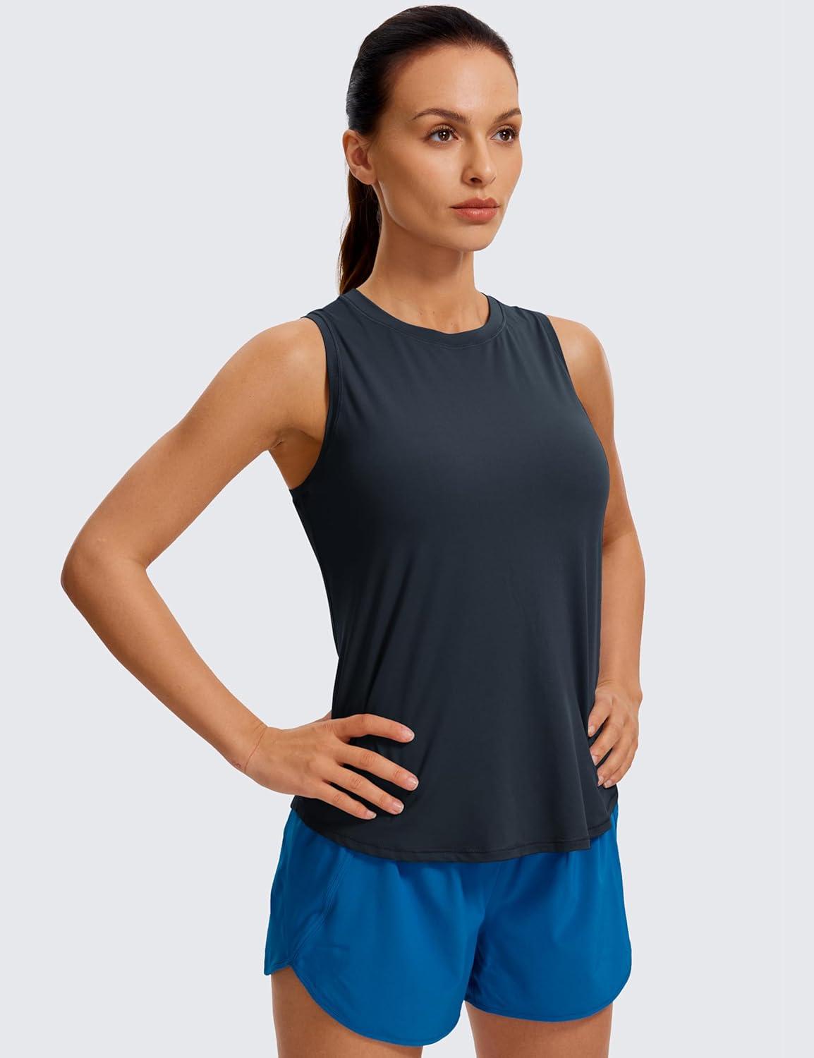 imageCRZ YOGA Lightweight Workout Tank Tops for Women Athletic Running Sleeveless Shirts Racerback High Neck TShirtTrue Navy