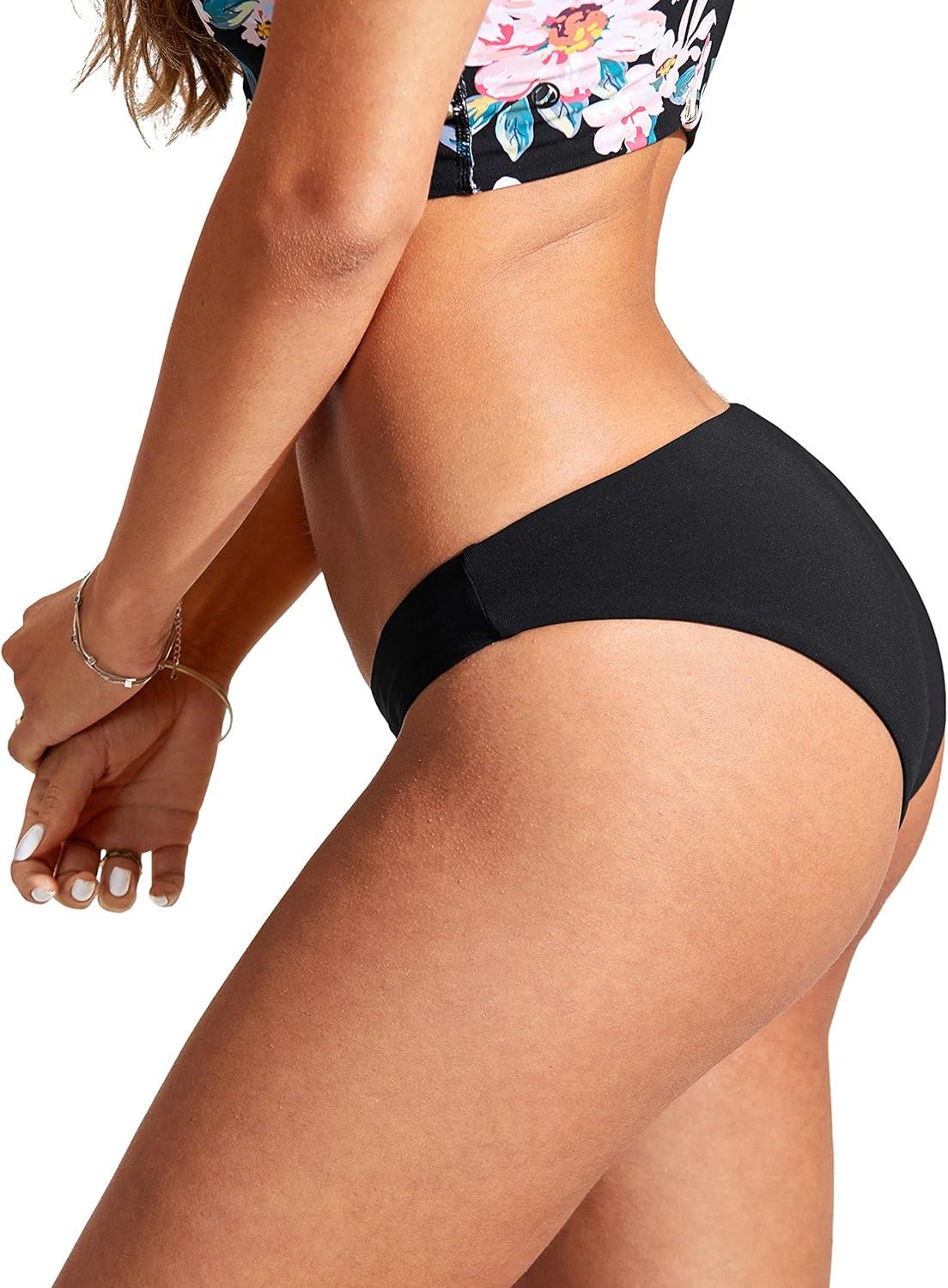 imageCRZ YOGA Low Waisted Bikini Bottom for Women Cheeky Basic Bathing Swimsuit Swim BriefsBlack