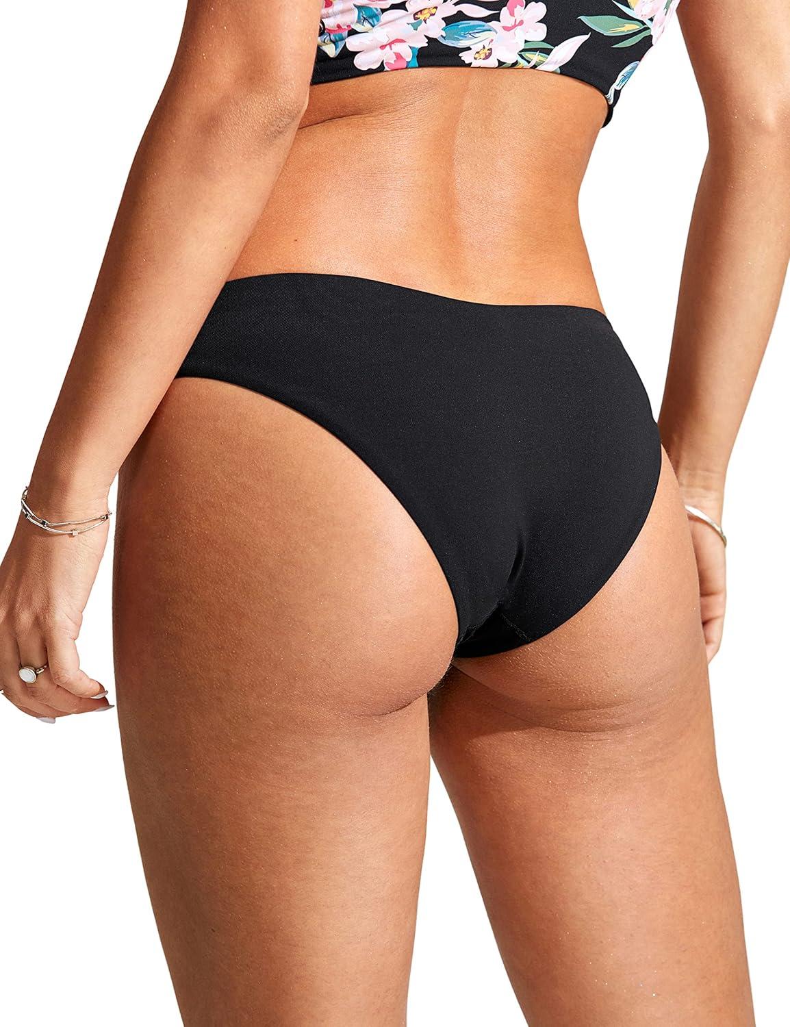 imageCRZ YOGA Low Waisted Bikini Bottom for Women Cheeky Basic Bathing Swimsuit Swim BriefsBlack
