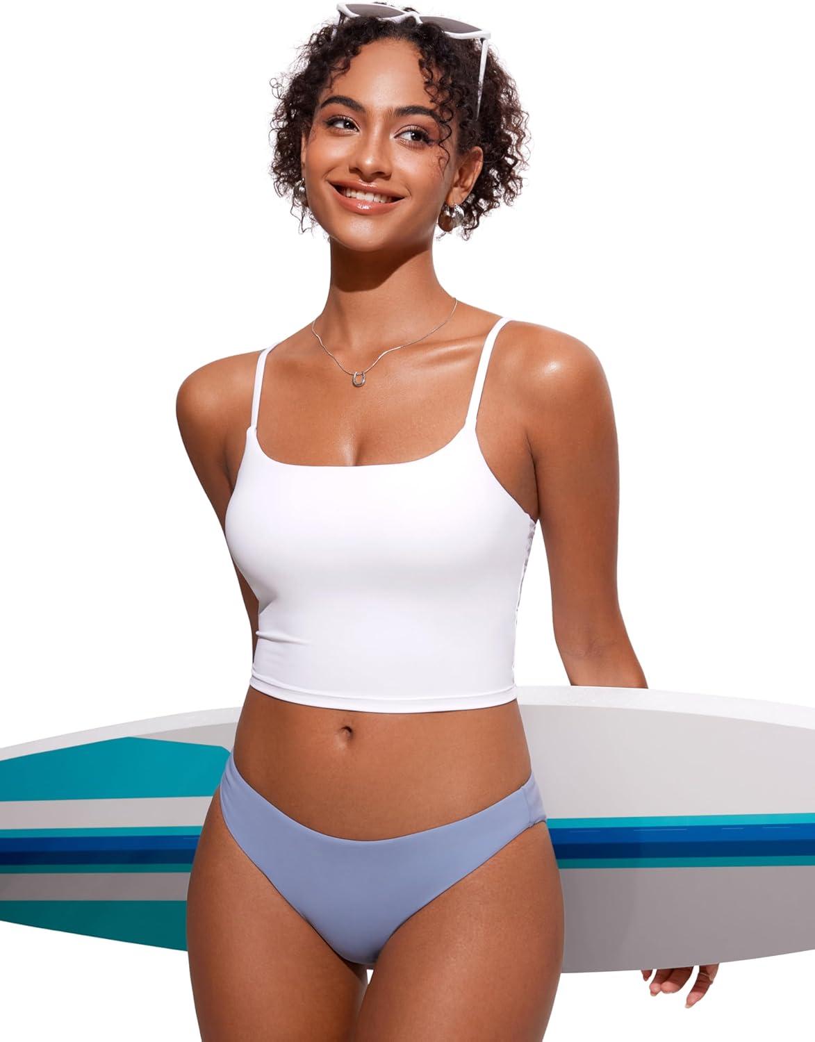 imageCRZ YOGA Low Waisted Bikini Bottom for Women Cheeky Basic Bathing Swimsuit Swim BriefsCambric Blue