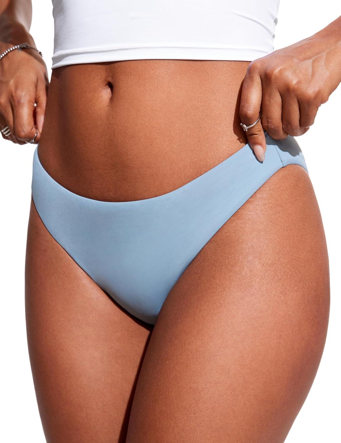 imageCRZ YOGA Low Waisted Bikini Bottom for Women Cheeky Basic Bathing Swimsuit Swim BriefsCambric Blue