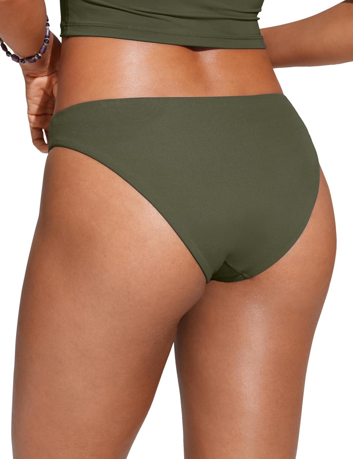 imageCRZ YOGA Low Waisted Bikini Bottom for Women Cheeky Basic Bathing Swimsuit Swim BriefsDark Olive
