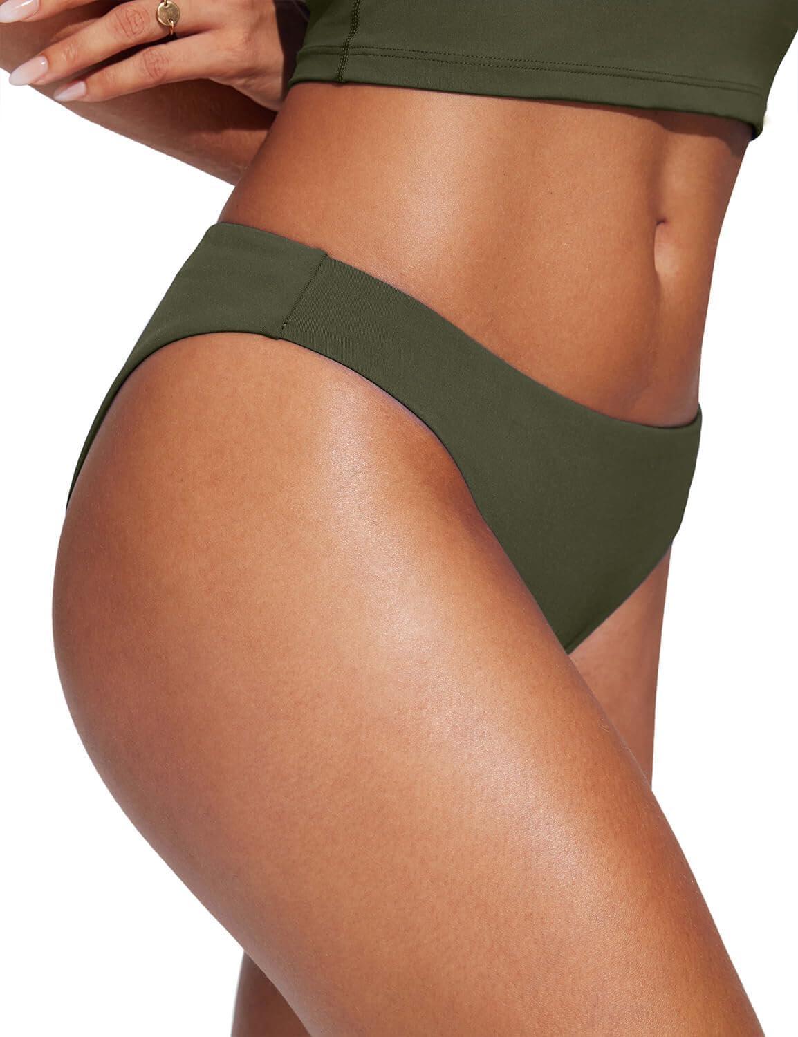 imageCRZ YOGA Low Waisted Bikini Bottom for Women Cheeky Basic Bathing Swimsuit Swim BriefsDark Olive