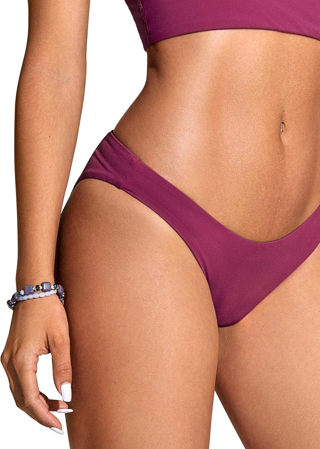 imageCRZ YOGA Low Waisted Bikini Bottom for Women Cheeky Basic Bathing Swimsuit Swim BriefsFuchsia
