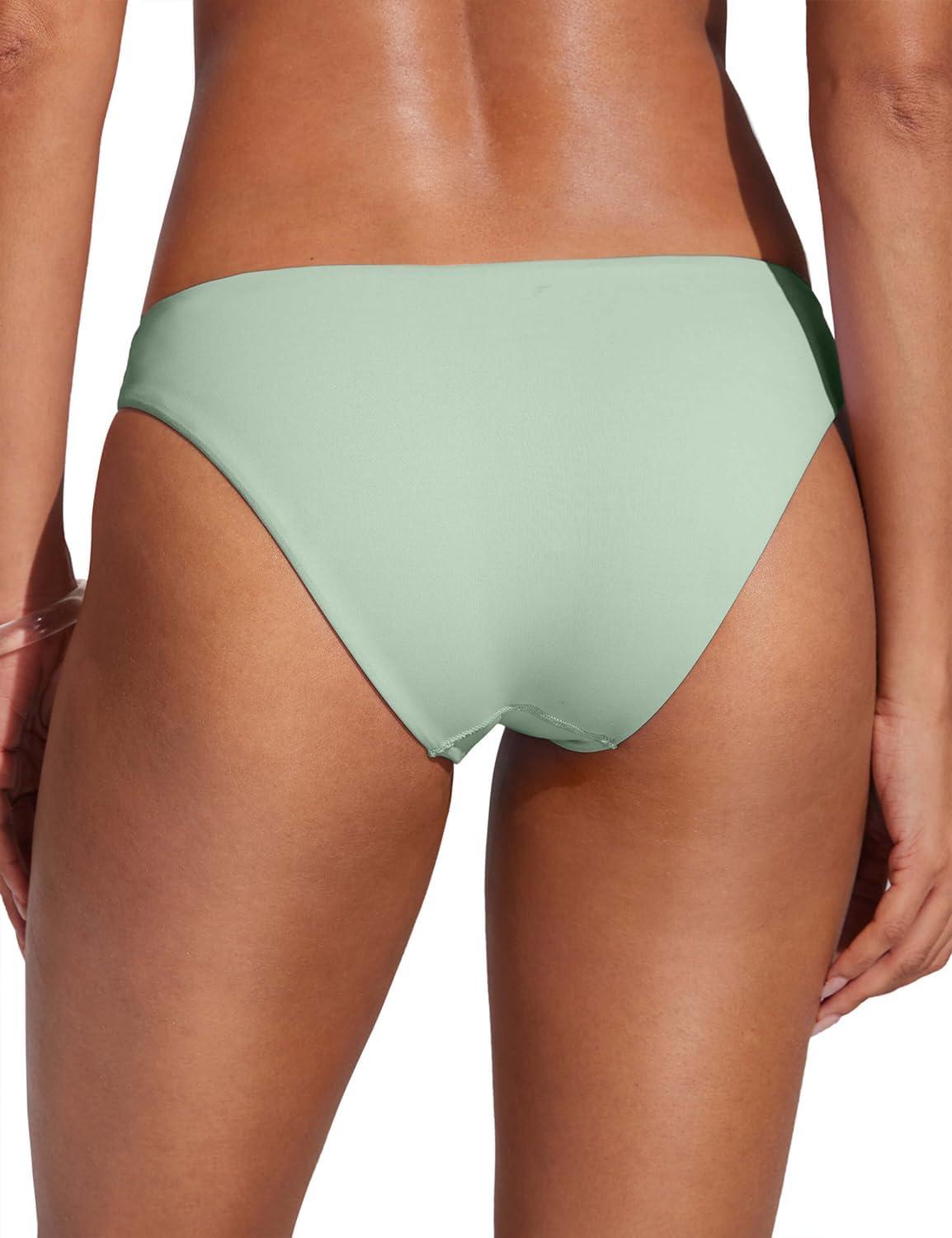 imageCRZ YOGA Low Waisted Bikini Bottom for Women Cheeky Basic Bathing Swimsuit Swim BriefsGreen Palm Court