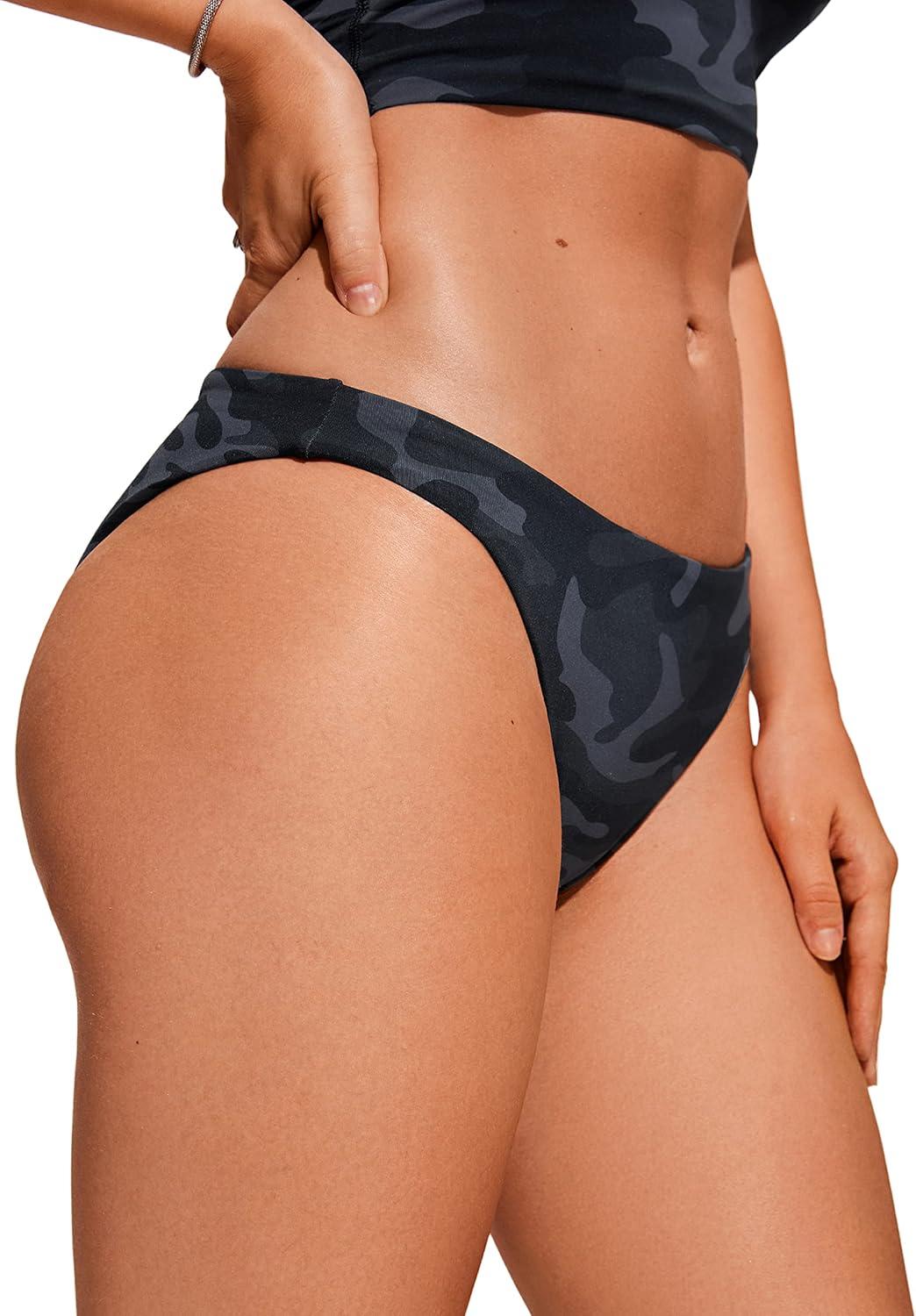imageCRZ YOGA Low Waisted Bikini Bottom for Women Cheeky Basic Bathing Swimsuit Swim BriefsJungle Camouflage Gray
