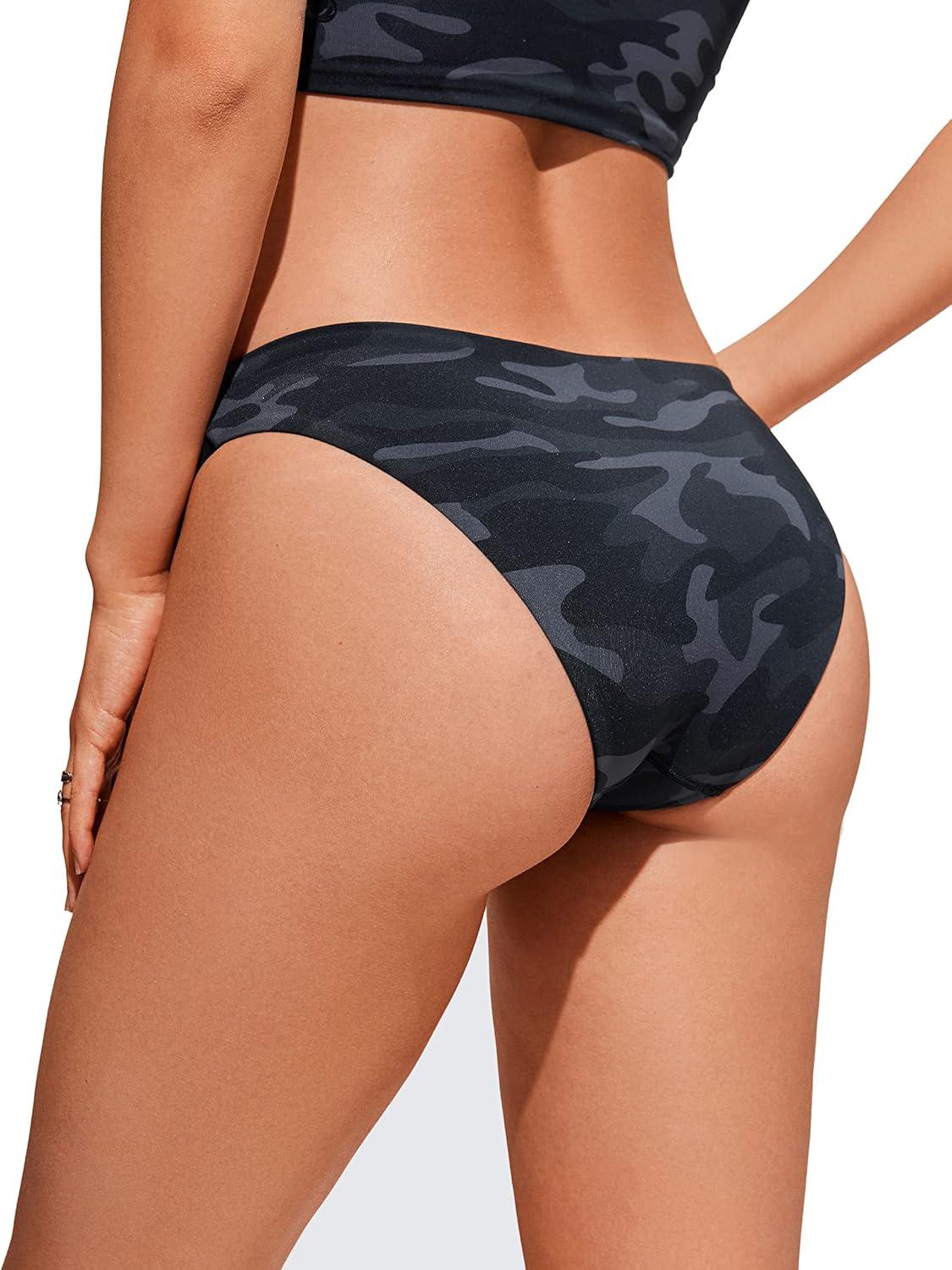 imageCRZ YOGA Low Waisted Bikini Bottom for Women Cheeky Basic Bathing Swimsuit Swim BriefsJungle Camouflage Gray