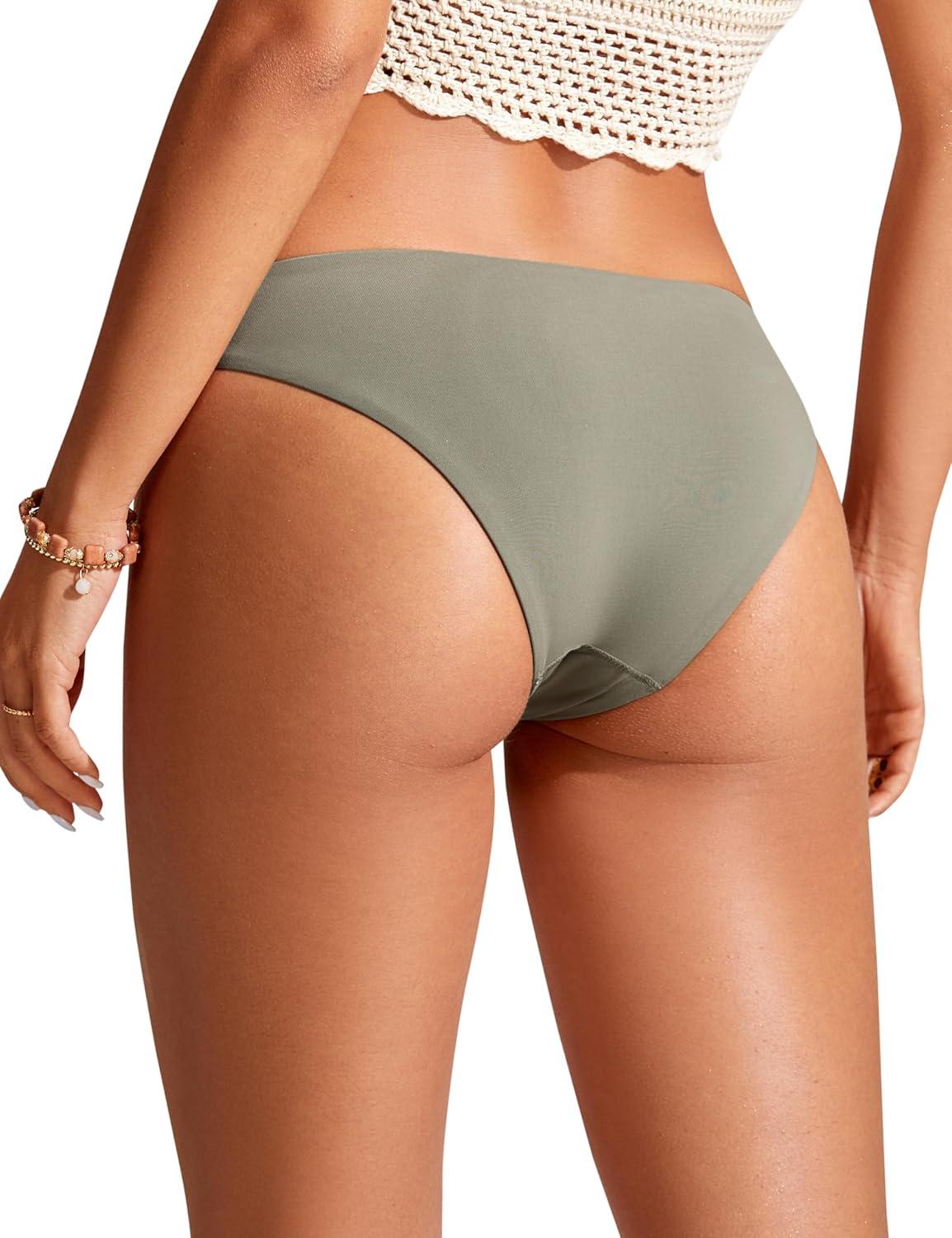 imageCRZ YOGA Low Waisted Bikini Bottom for Women Cheeky Basic Bathing Swimsuit Swim BriefsLight Army Green