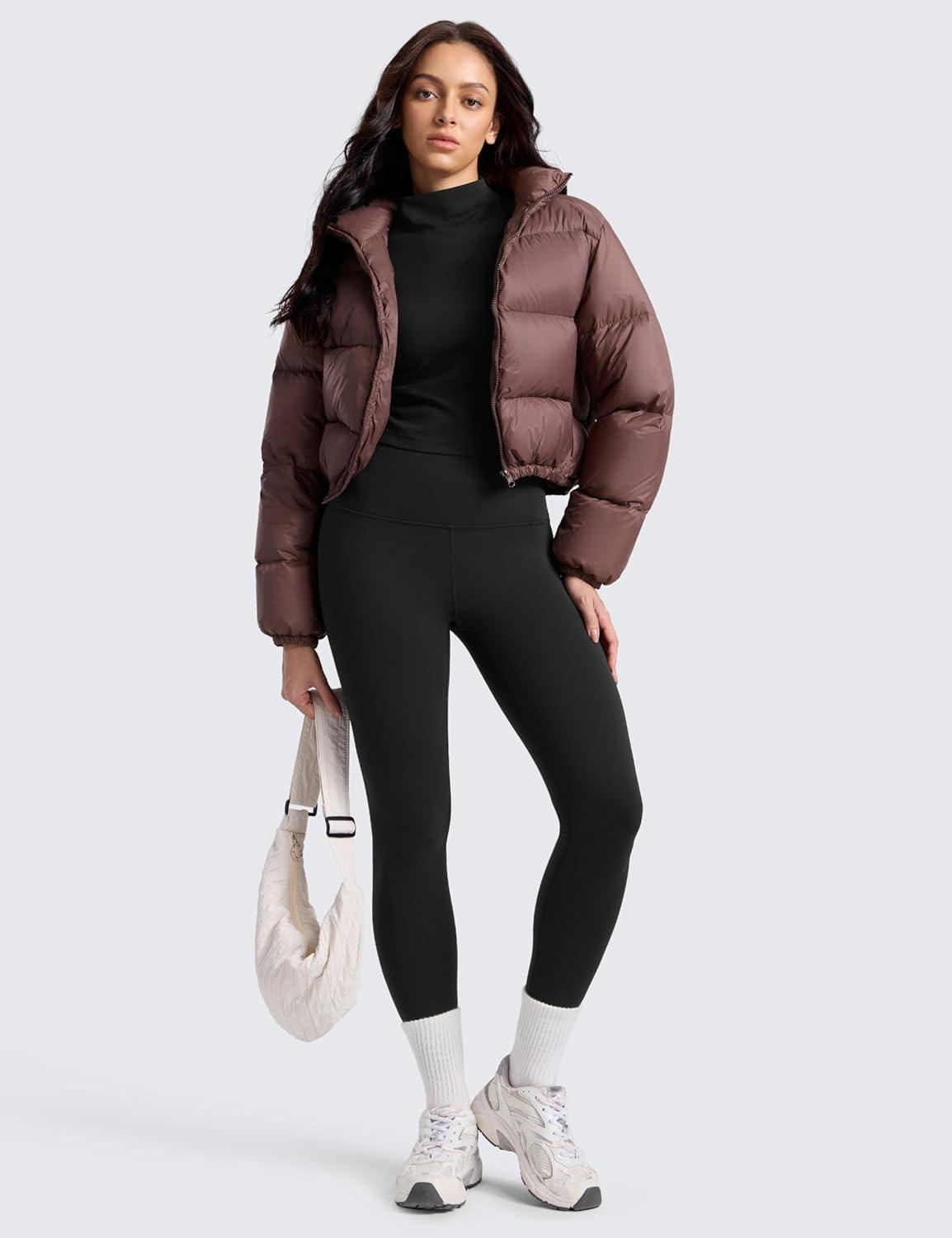 imageCRZ YOGA Matte Fleece Lined Leggings 28 Thermal Casual Lounge Workout Womens Yoga Full Length Pants Winter WarmBlack