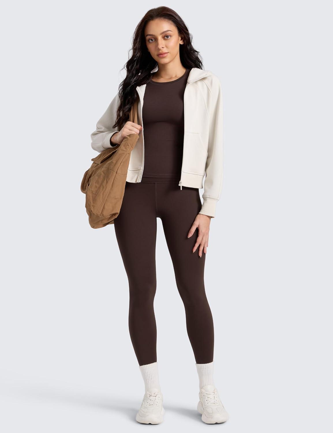 imageCRZ YOGA Matte Fleece Lined Leggings 28 Thermal Casual Lounge Workout Womens Yoga Full Length Pants Winter WarmHot Fudge Brown