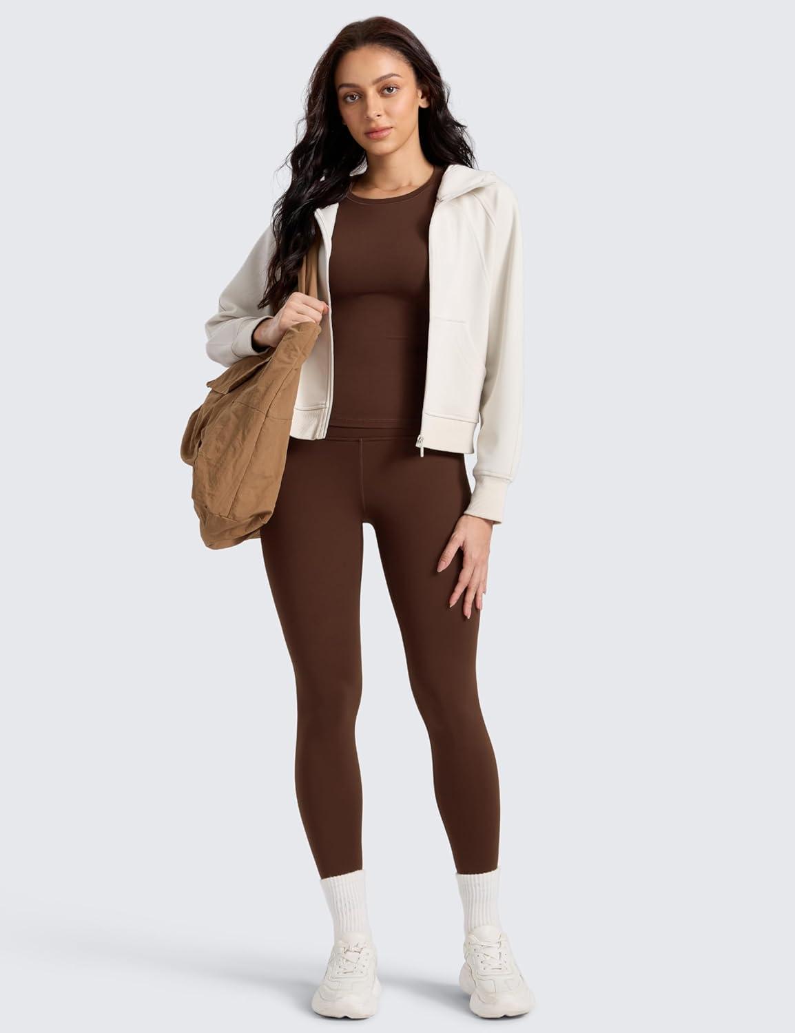 imageCRZ YOGA Matte Fleece Lined Leggings 28 Thermal Casual Lounge Workout Womens Yoga Full Length Pants Winter WarmLava Brown