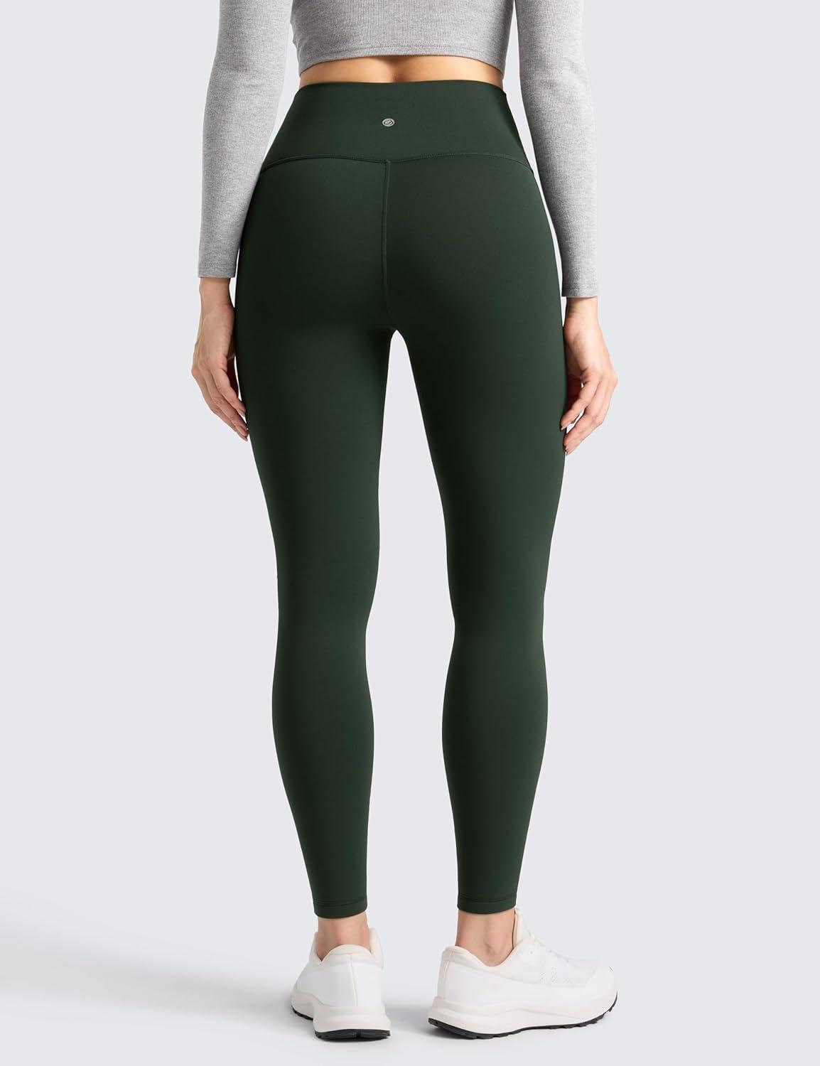 imageCRZ YOGA Matte Fleece Lined Leggings 28 Thermal Casual Lounge Workout Womens Yoga Full Length Pants Winter WarmLegend Green