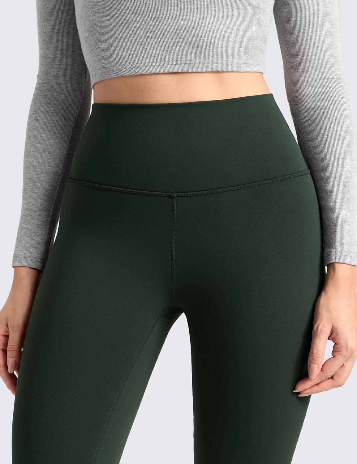 imageCRZ YOGA Matte Fleece Lined Leggings 28 Thermal Casual Lounge Workout Womens Yoga Full Length Pants Winter WarmLegend Green