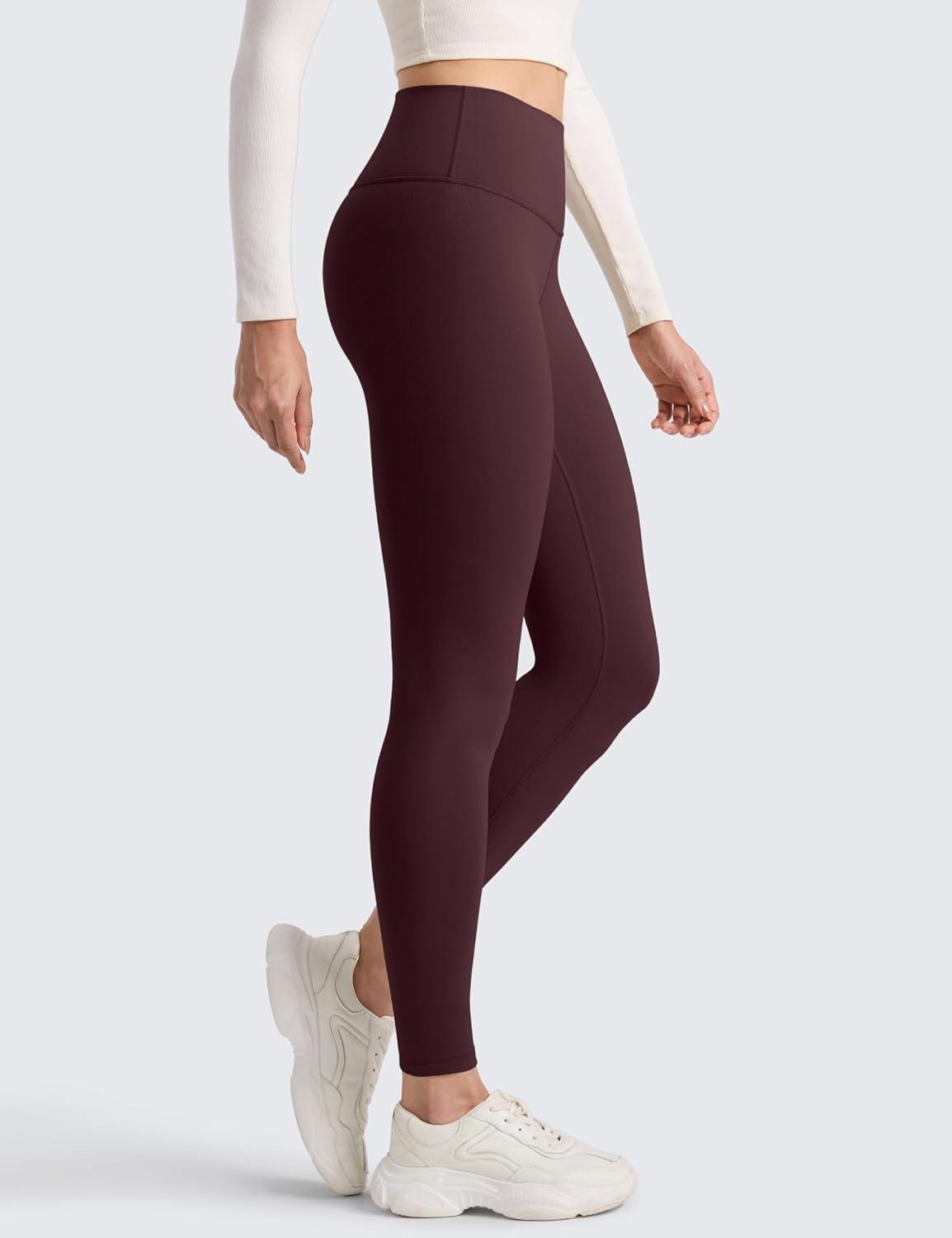 imageCRZ YOGA Matte Fleece Lined Leggings 28 Thermal Casual Lounge Workout Womens Yoga Full Length Pants Winter WarmRipe Plum