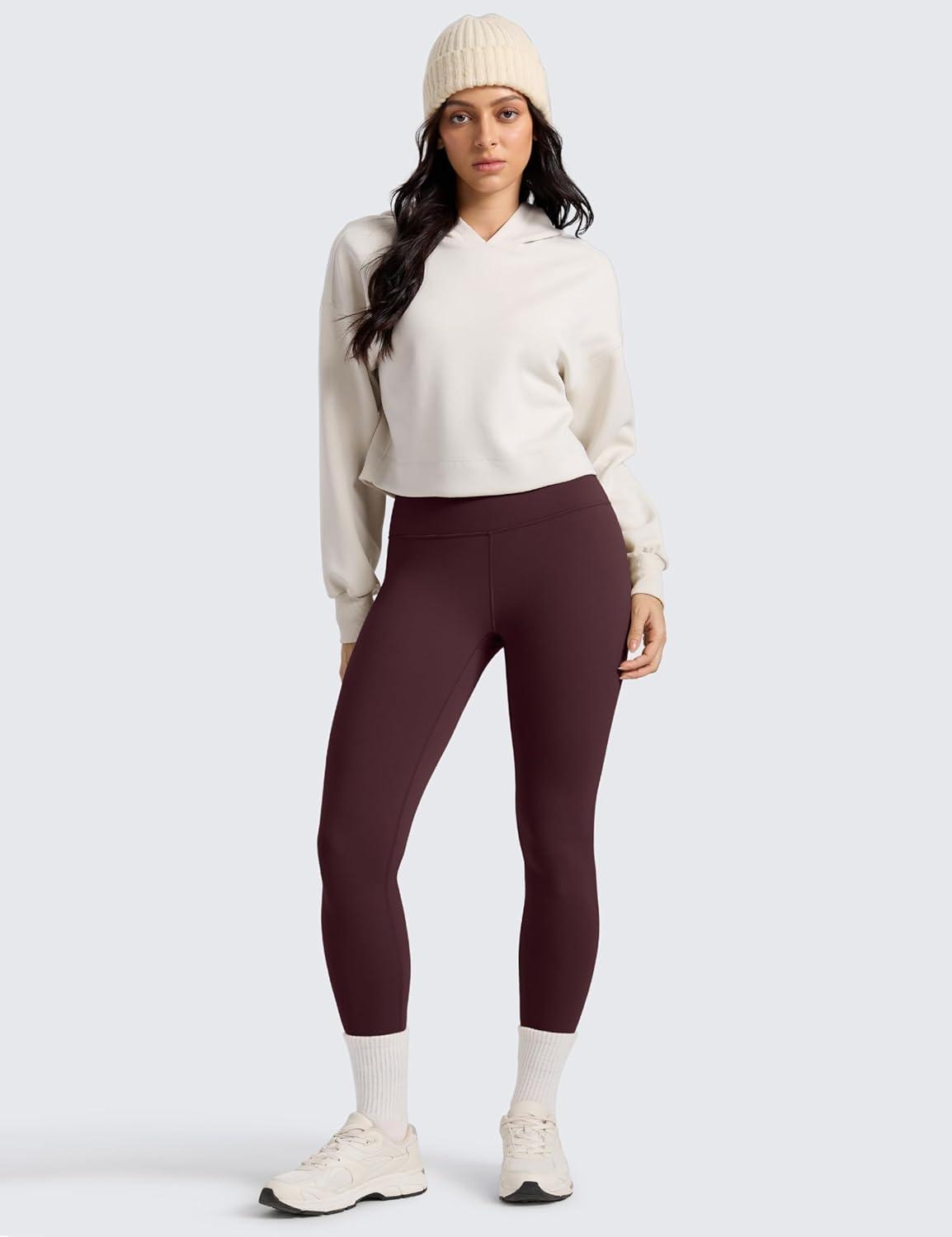 imageCRZ YOGA Matte Fleece Lined Leggings 28 Thermal Casual Lounge Workout Womens Yoga Full Length Pants Winter WarmRipe Plum
