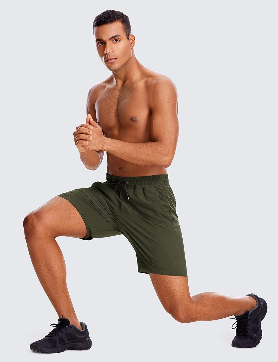 imageCRZ YOGA Mens 2 in 1 Running Shorts 7quot Lined Workout Quick Dry Lightweight for Sports Athletic with PocketsDark Olive