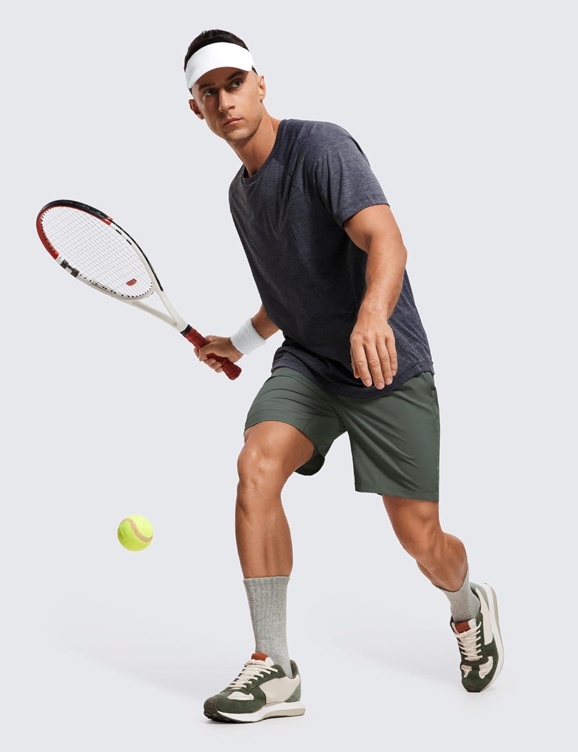 imageCRZ YOGA Mens 2 in 1 Running Shorts 7quot Lined Workout Quick Dry Lightweight for Sports Athletic with PocketsGrey Sage