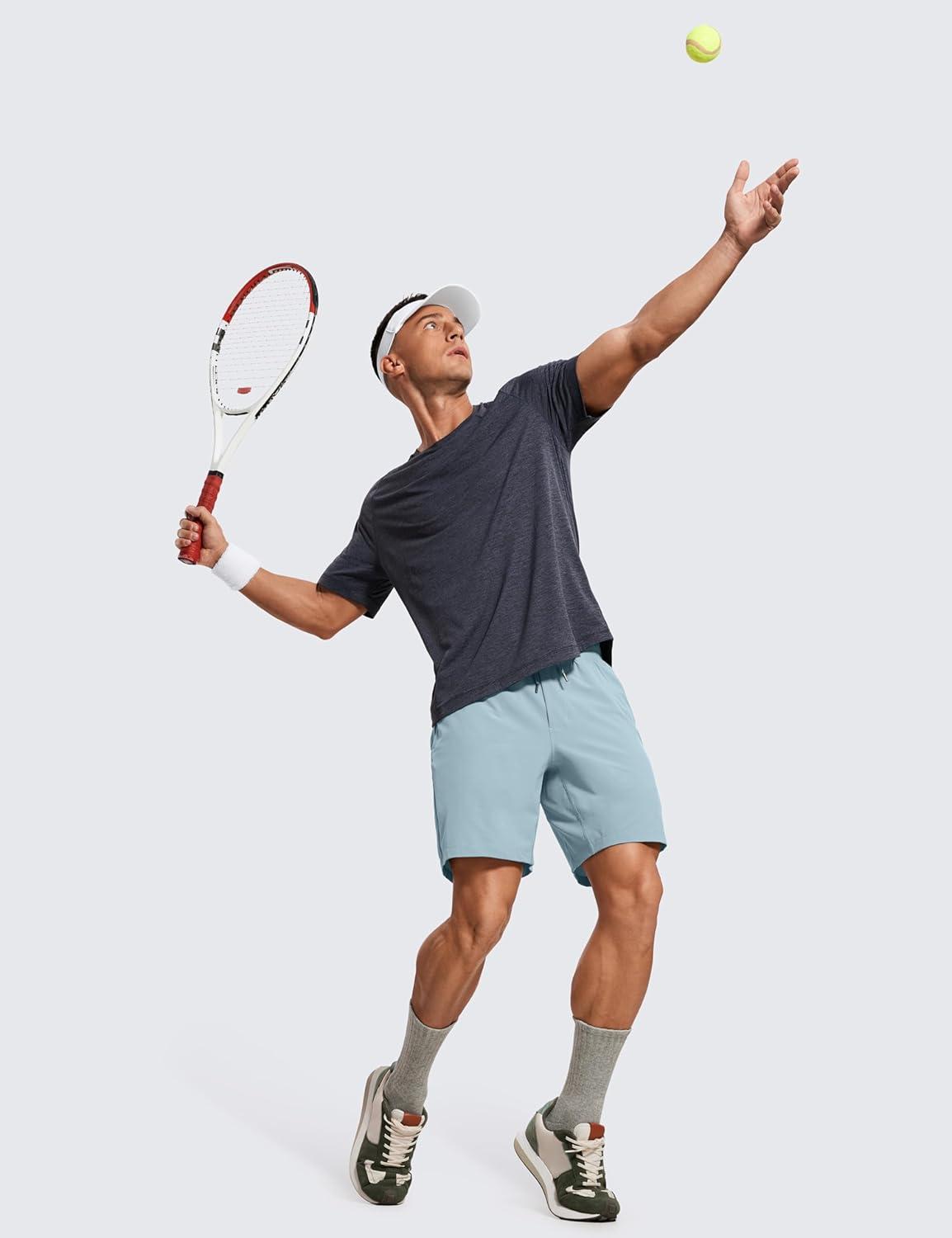 imageCRZ YOGA Mens 2 in 1 Running Shorts 7quot Lined Workout Quick Dry Lightweight for Sports Athletic with PocketsLight Grayish Blue